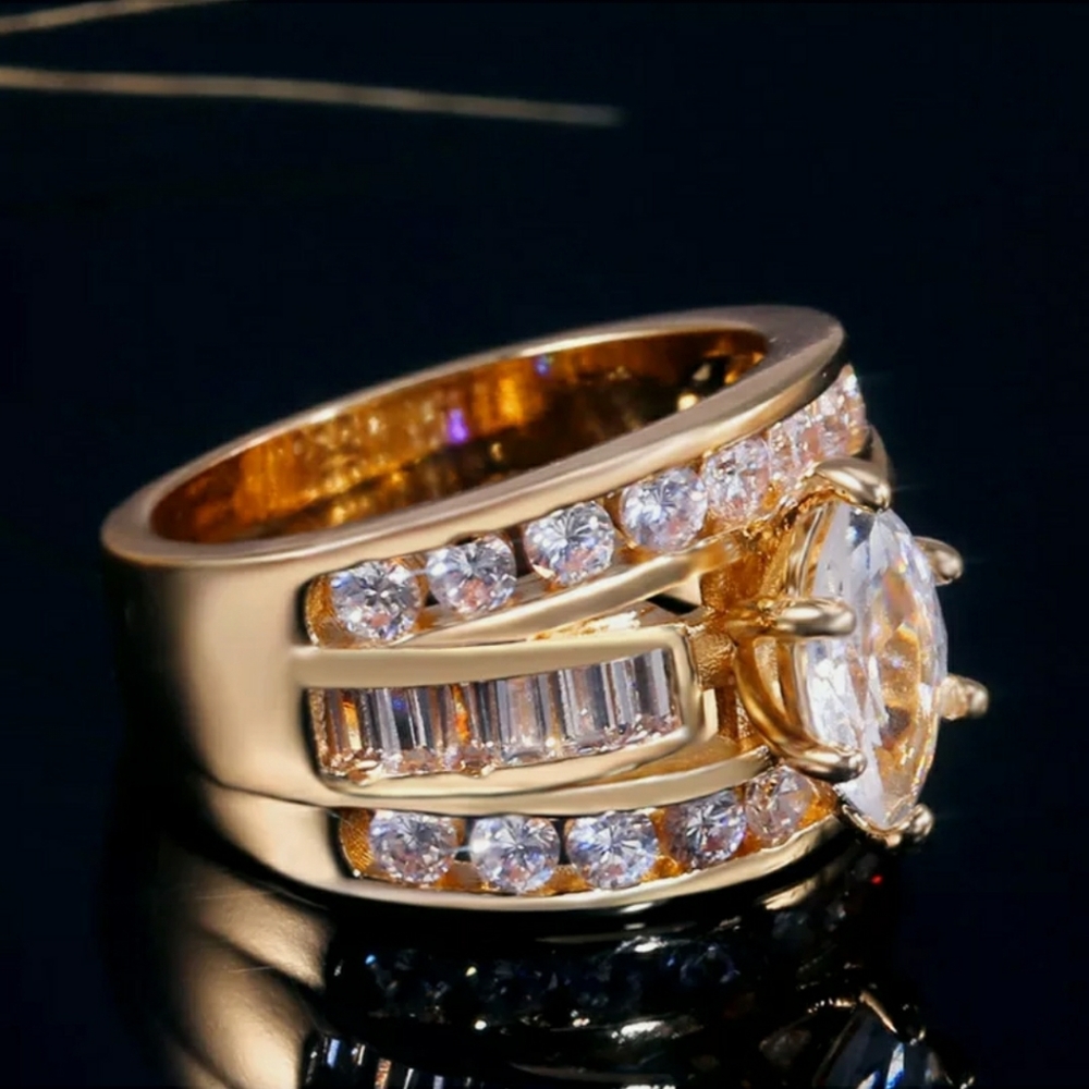 FINAL SALE Gold Plt. White Sapphire Lab Simulated Diamond Ring - Picture 3 of 4